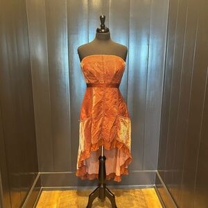 Anthropologie Elegant Strapless Burnt Orange high low Dress